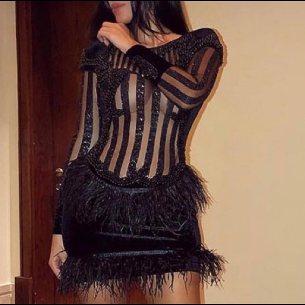 Sexy Black Feathered Birthday Dress!!